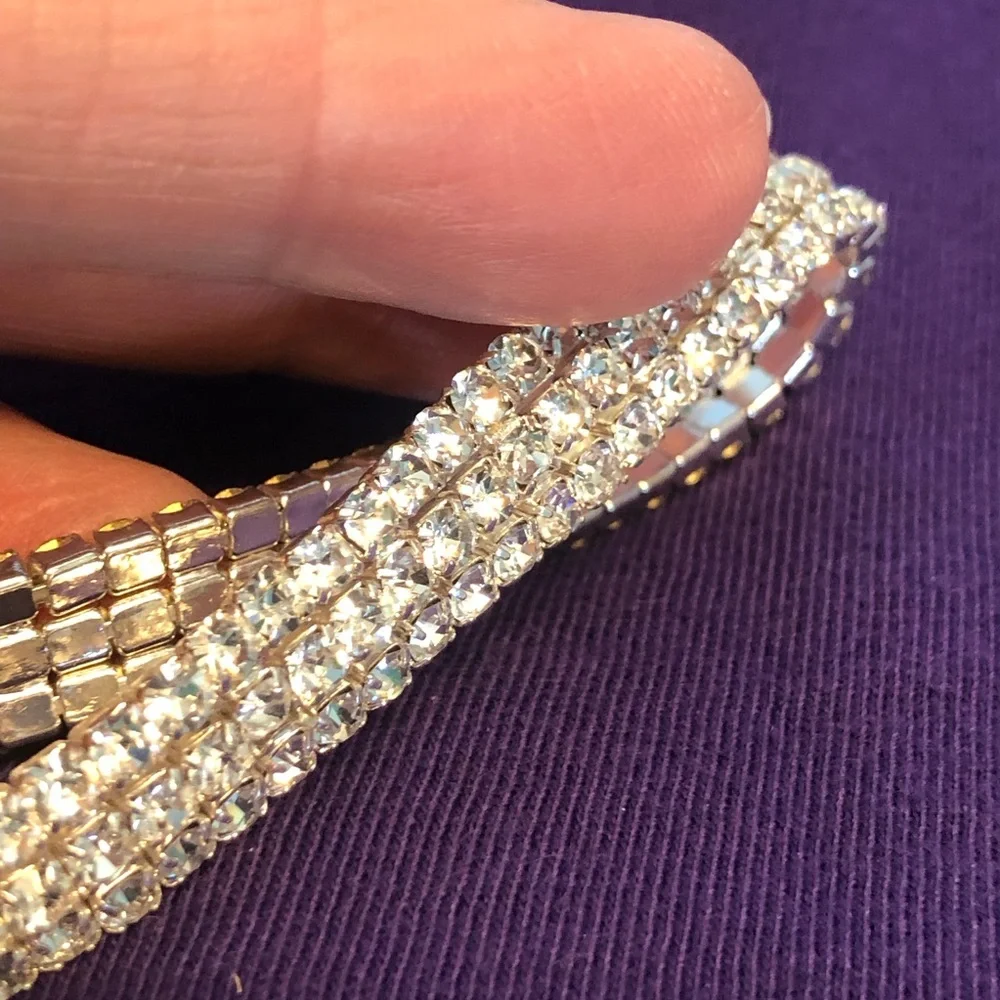 Silver Tone Crystal Stretch Bracelet - Women Jewelry